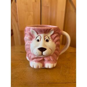 Vintage Hand Painted Pottery Lion Face Coffee Tea Mug